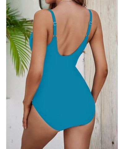 One Piece Swimsuit for Women Tummy Control Bathing Suits Ruched Swimwear Bright Blue $18.19 Swimsuits