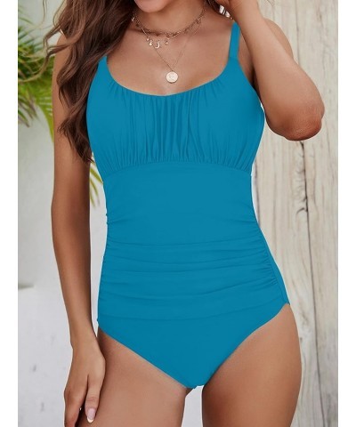 One Piece Swimsuit for Women Tummy Control Bathing Suits Ruched Swimwear Bright Blue $18.19 Swimsuits