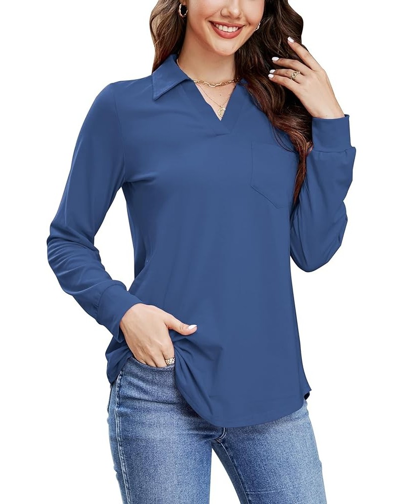 Womens Business Casual Tops Collared V Neck Office Work Shirts Dressy Loose Fit Tunic Blouses (S-3XL) Dusty Blue $19.71 Tops