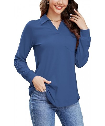 Womens Business Casual Tops Collared V Neck Office Work Shirts Dressy Loose Fit Tunic Blouses (S-3XL) Dusty Blue $19.71 Tops