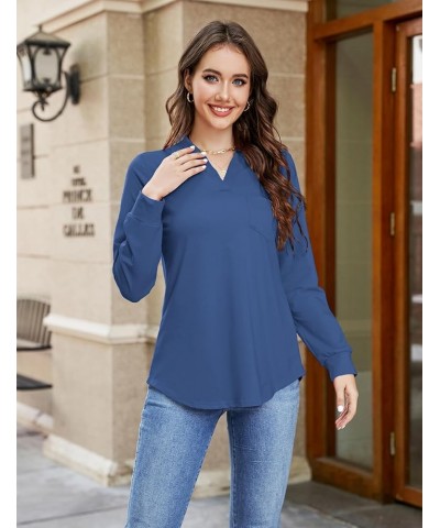 Womens Business Casual Tops Collared V Neck Office Work Shirts Dressy Loose Fit Tunic Blouses (S-3XL) Dusty Blue $19.71 Tops