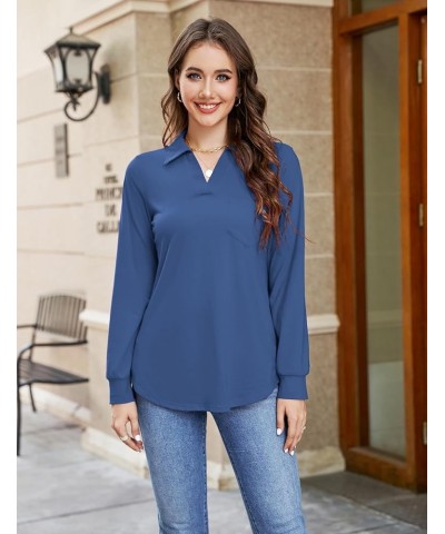 Womens Business Casual Tops Collared V Neck Office Work Shirts Dressy Loose Fit Tunic Blouses (S-3XL) Dusty Blue $19.71 Tops