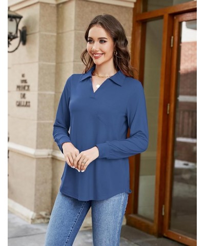 Womens Business Casual Tops Collared V Neck Office Work Shirts Dressy Loose Fit Tunic Blouses (S-3XL) Dusty Blue $19.71 Tops