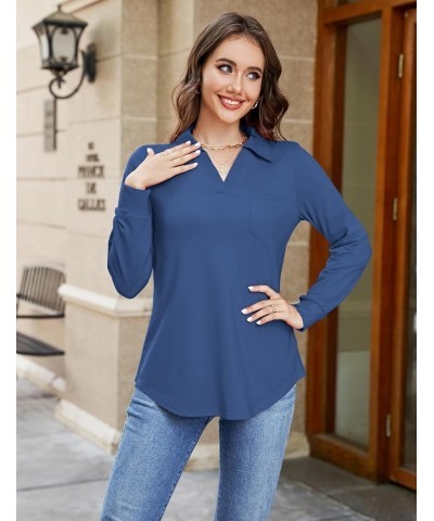 Womens Business Casual Tops Collared V Neck Office Work Shirts Dressy Loose Fit Tunic Blouses (S-3XL) Dusty Blue $19.71 Tops