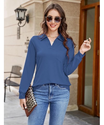 Womens Business Casual Tops Collared V Neck Office Work Shirts Dressy Loose Fit Tunic Blouses (S-3XL) Dusty Blue $19.71 Tops