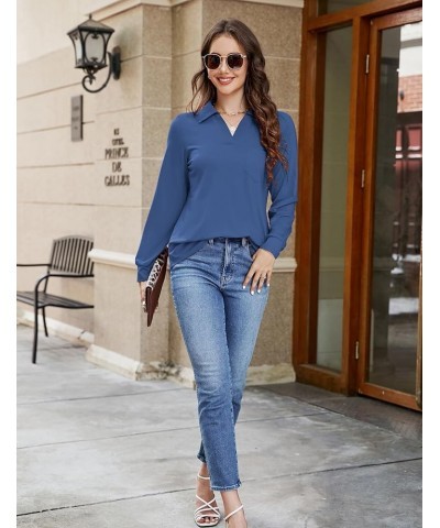 Womens Business Casual Tops Collared V Neck Office Work Shirts Dressy Loose Fit Tunic Blouses (S-3XL) Dusty Blue $19.71 Tops