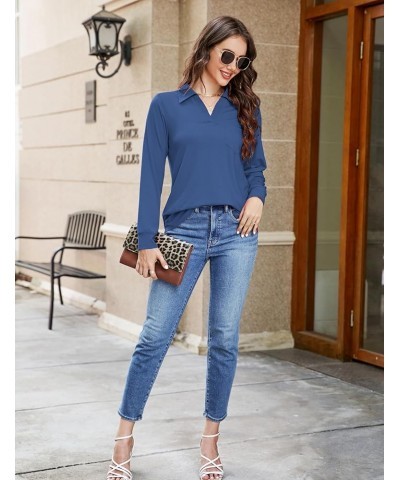 Womens Business Casual Tops Collared V Neck Office Work Shirts Dressy Loose Fit Tunic Blouses (S-3XL) Dusty Blue $19.71 Tops