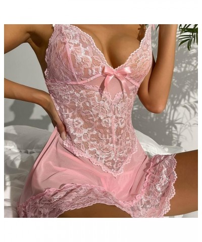 Lingerie for Women Lace Lingeries Chemise Sexy V Neck Mesh Nightgown Sleepwear Plus Size Boudoir Teddy Nightdress Z96 Red2 $4...