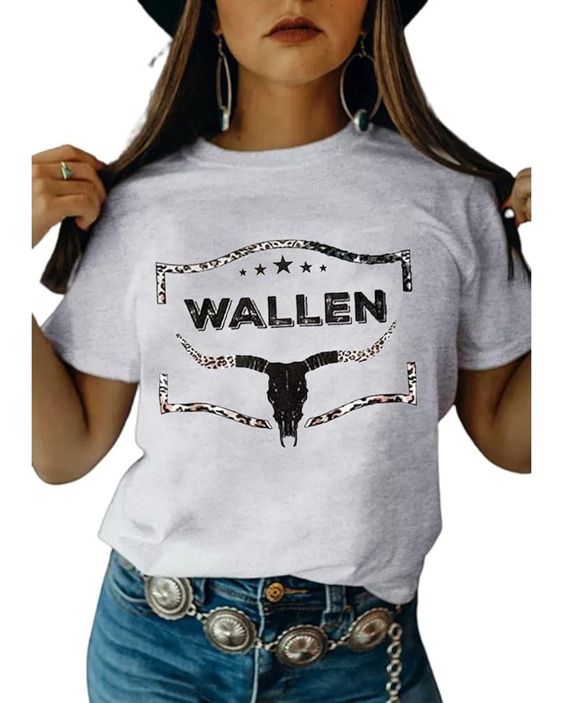 Cowboy Steer Skull Leopard Bleached T-Shirt for Women Western Cowgirl Shirt Vintage Western T-Shirt Rodeo Cowboy Shirts Light...