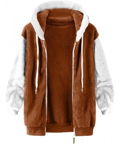 2023 Coats for Women Fuzzy Zip Up Hoodies Color Block Sweaters Sherpa Jackets Winter Warm Outwear with Pockets 01-coffee $11....