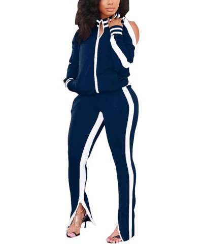 Womens 2 Piece Tracksuit Long Sleeve Jacket Pants Set Jogging Suit Navy Blue $28.43 Activewear