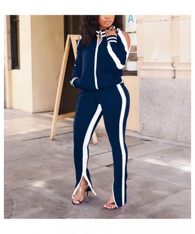 Womens 2 Piece Tracksuit Long Sleeve Jacket Pants Set Jogging Suit Navy Blue $28.43 Activewear