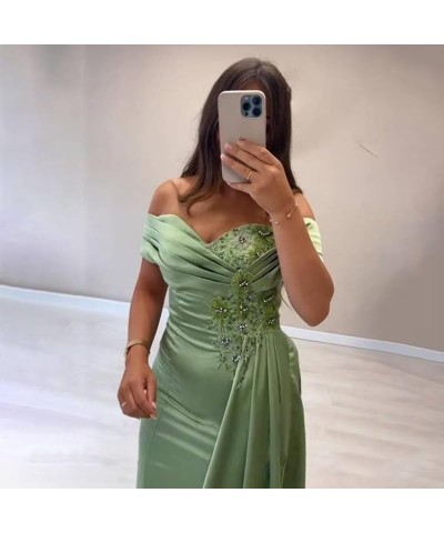 Lace Appliques Mother of The Bride Dresses for Wedding Off Shoulder Pleated Satin Formal Evening Dress SED019 Brown $31.16 Dr...