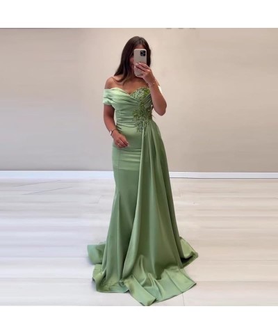 Lace Appliques Mother of The Bride Dresses for Wedding Off Shoulder Pleated Satin Formal Evening Dress SED019 Brown $31.16 Dr...