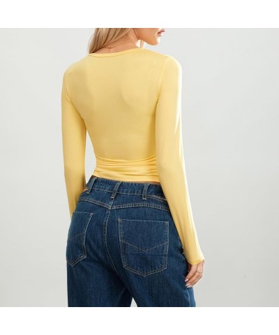 Women Y2k Skinny Long Sleeve Shirts Crewneck Slim Fitted Crop Top Solid Going Out Streetwear Tees 06-slim Yellow $9.87 T-Shirts