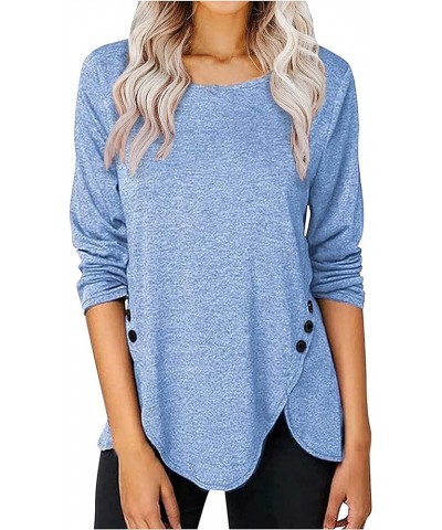 Long Sleeve Tops for Women,Spring Casual Button Trim Zipper Tops Shirts Trendy Long Sleeve V-Neck Blouse Tees Tunic C-sky Blu...