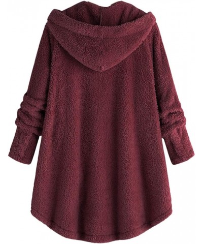 Womens Sherpa Teddy Coat With Hood Fleece Fuzzy Winter Jackets Button Down Cardigan Cute Warm Loungewear 2023 J016-wine $9.11...