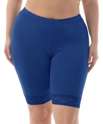 Women's Plus Size Soft Basic Mid Thigh Shorts Leggings with Lace Trim Royal Blue $7.75 Others