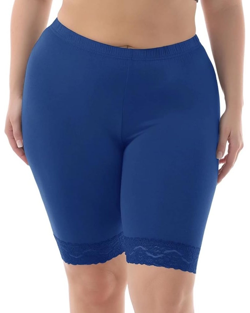 Women's Plus Size Soft Basic Mid Thigh Shorts Leggings with Lace Trim Royal Blue $7.75 Others