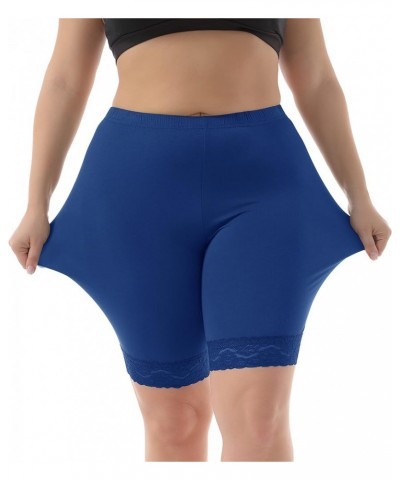 Women's Plus Size Soft Basic Mid Thigh Shorts Leggings with Lace Trim Royal Blue $7.75 Others