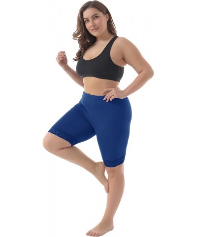 Women's Plus Size Soft Basic Mid Thigh Shorts Leggings with Lace Trim Royal Blue $7.75 Others