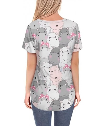 Women Novelty T-Shirts V Neck Summer Tops Graphic Tees Short Sleeve Hippo $14.49 Activewear