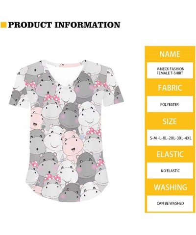 Women Novelty T-Shirts V Neck Summer Tops Graphic Tees Short Sleeve Hippo $14.49 Activewear