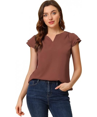 Women's Work Business Casual Plain Cap Sleeve Blouse Top Brown $10.97 Blouses