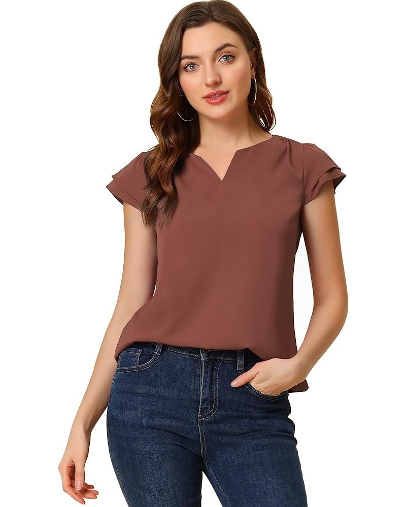 Women's Work Business Casual Plain Cap Sleeve Blouse Top Brown $10.97 Blouses