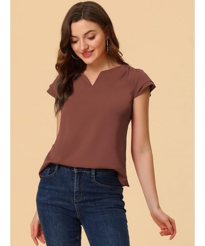 Women's Work Business Casual Plain Cap Sleeve Blouse Top Brown $10.97 Blouses