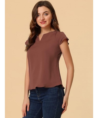 Women's Work Business Casual Plain Cap Sleeve Blouse Top Brown $10.97 Blouses