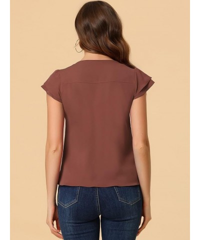 Women's Work Business Casual Plain Cap Sleeve Blouse Top Brown $10.97 Blouses