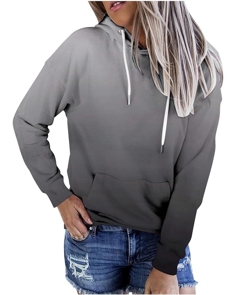 Pullover Hoodies for Women Gradient Color Long Sleeve Loose Hooded Sweatshirt with Kangaroo Pocket Casual Fall Clothes Gray 1...