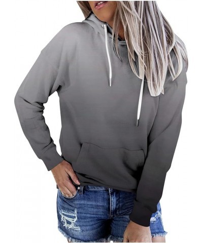 Pullover Hoodies for Women Gradient Color Long Sleeve Loose Hooded Sweatshirt with Kangaroo Pocket Casual Fall Clothes Gray 1...