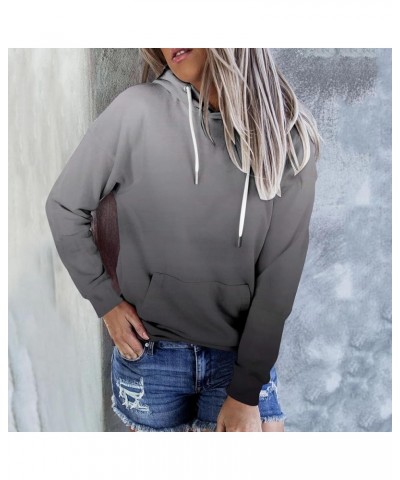 Pullover Hoodies for Women Gradient Color Long Sleeve Loose Hooded Sweatshirt with Kangaroo Pocket Casual Fall Clothes Gray 1...