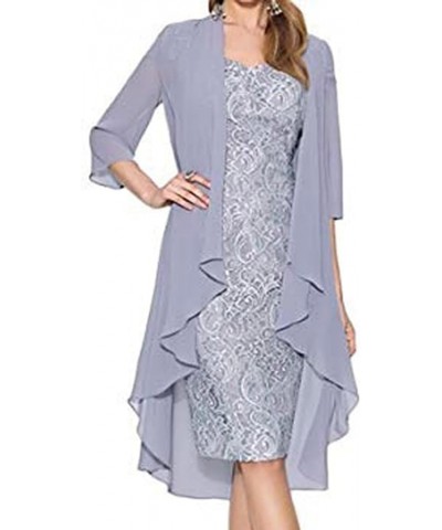 Women's 2 Pieces Dress Mother of The Bride Suits Midi Lace Bodycon with Jacket Wedding Outfit Evening Gown Dusty Blue $11.59 ...