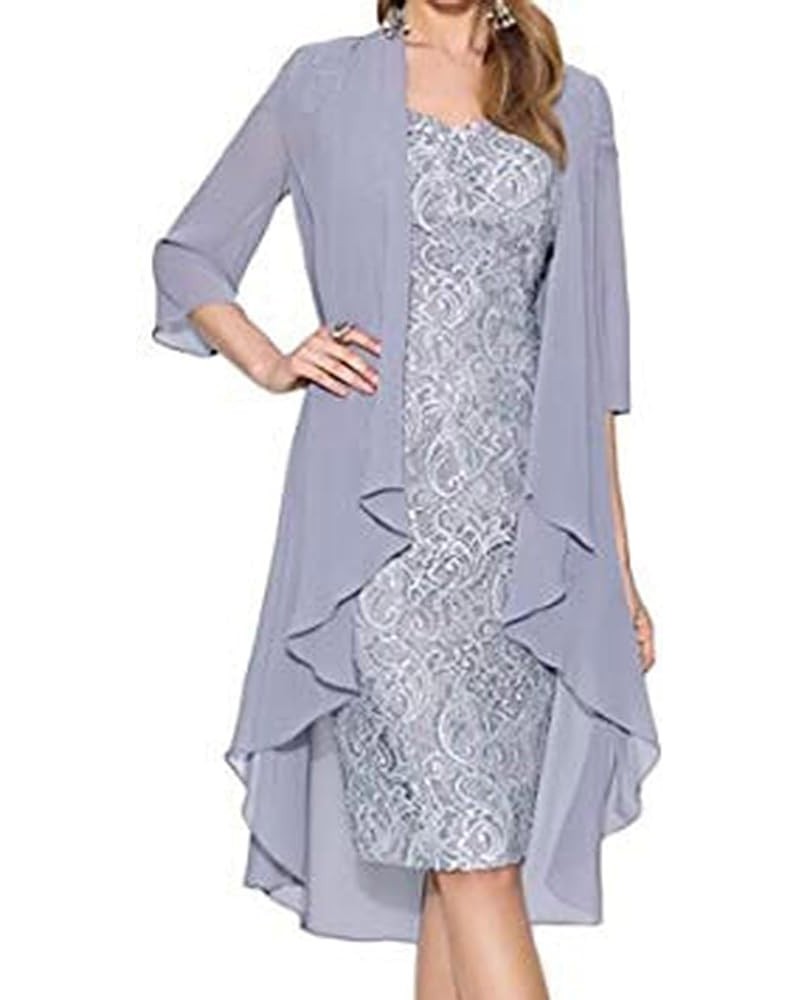 Women's 2 Pieces Dress Mother of The Bride Suits Midi Lace Bodycon with Jacket Wedding Outfit Evening Gown Dusty Blue $11.59 ...