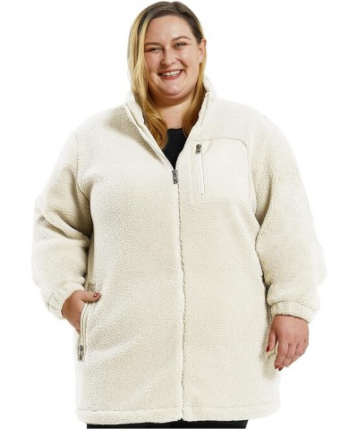 Plus Size Women's Winter Warm and Lightweight Thicken Fleece Jacket Beige $26.39 Coats