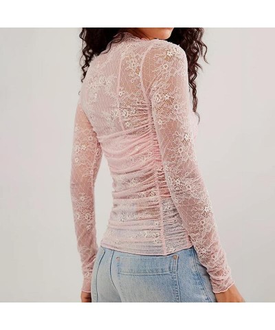 Women Off Shoulder Y2K Crop Top Long Sleeve See Through Tee Shirt Backless Bodycon Going Out T-Shirt Streetwear M-sheer Pink ...