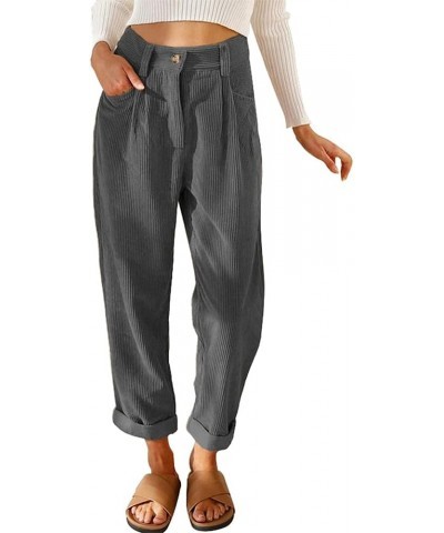 Corduroy Pants for Women Straight Leg Pants High Waisted Casual Loose Comfy Trousers with Pockets Gray Corduroy Pants $9.24 P...