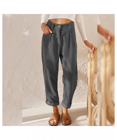 Corduroy Pants for Women Straight Leg Pants High Waisted Casual Loose Comfy Trousers with Pockets Gray Corduroy Pants $9.24 P...