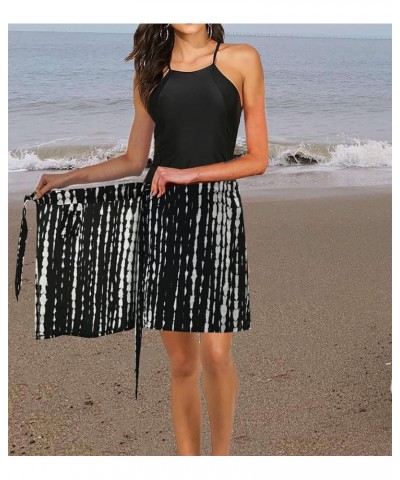 Women's Quick Wrap Beach Cover-up Athletic Skorts Multitasks Skirt for Running Workout Sports Tie Up Black White Print $9.24 ...