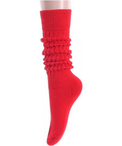 Slouch Socks Scrunch Socks for Women Girls, Boot Socks Cotton Scrunchie Socks Size 8-13 Red $7.00 Activewear