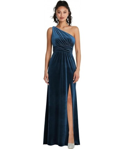 One Shoulder Bridesmaid Dresses for Wedding Pleated Long A-Line Velvet Formal Evening Gown with Slit Peacock $27.95 Dresses