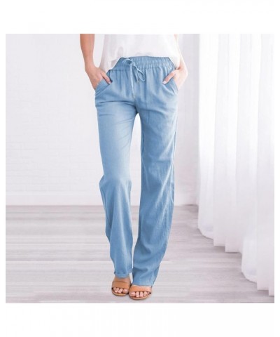 Womens Wide Leg Yoga Pants High Waisted Adjustable Tie Knot Joggers Casual Women's Casual Pants Elastic Bottom Light Blue $9....