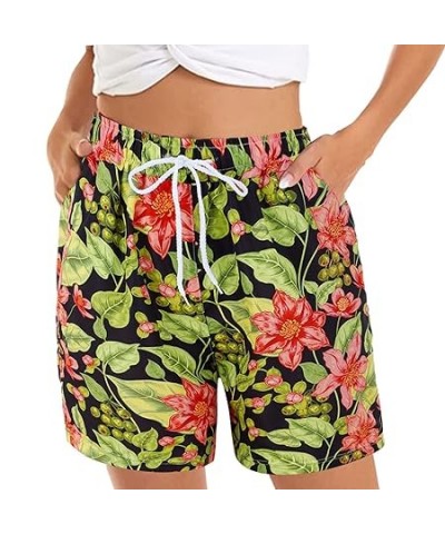 Women's Casual Shorts Summer Comfy Beach Shorts Elastic Waist Floral Print With 2 7 Inseam Shorts Women (Yellow, XXL) XX-Larg...