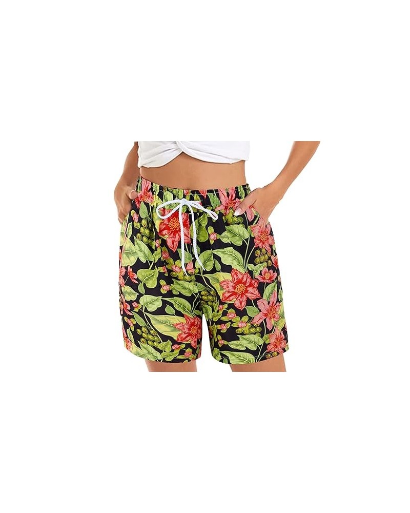 Women's Casual Shorts Summer Comfy Beach Shorts Elastic Waist Floral Print With 2 7 Inseam Shorts Women (Yellow, XXL) XX-Larg...