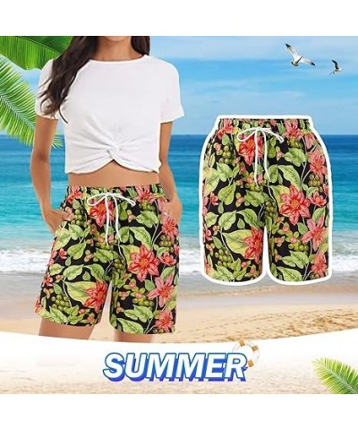 Women's Casual Shorts Summer Comfy Beach Shorts Elastic Waist Floral Print With 2 7 Inseam Shorts Women (Yellow, XXL) XX-Larg...