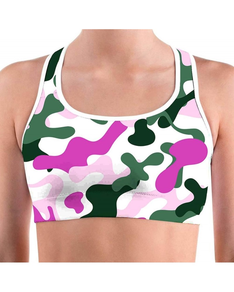 Women's Racerback Print Sport Bra - Fitness Support Workout Running Bras Pink Camo $12.50 Lingerie