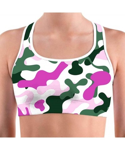 Women's Racerback Print Sport Bra - Fitness Support Workout Running Bras Pink Camo $12.50 Lingerie